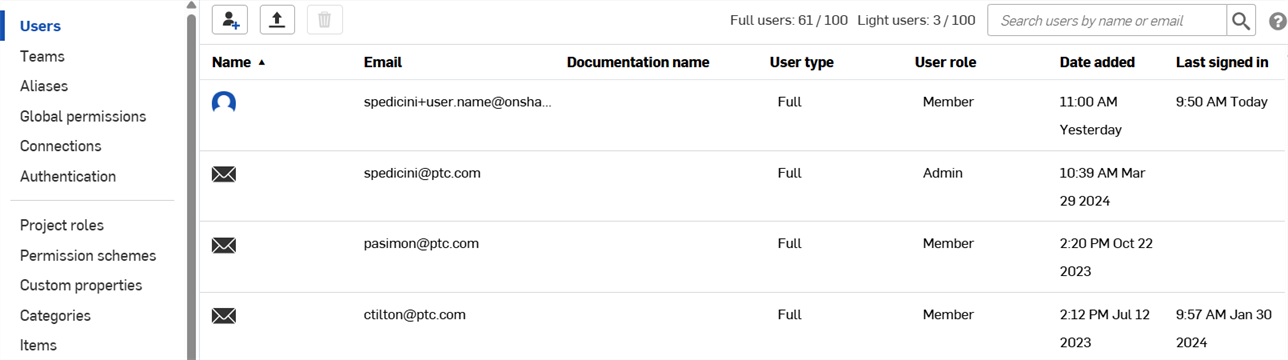 Enterprise-Einstellungen: Benutzer