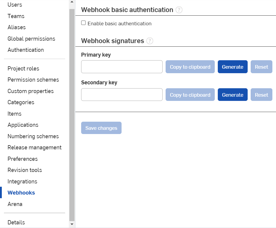 Enterprise-Einstellungen: Webhooks