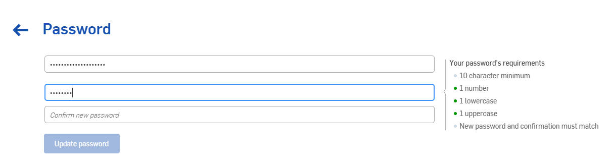 Password requirements