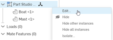 „Bearbeiten“ im Instanz-Kontextmenü eines starren Part Studios auswählen
