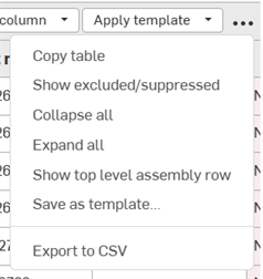BOM Overflow menu