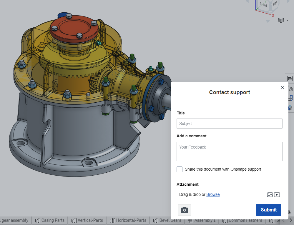 Dialogfenster „Kontakt“ in Onshape