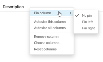 List view table header context menu