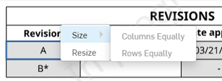 Optionen im Kontextmenü „Revisionstabelle“