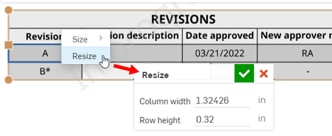 Revisionstabellen-Zelle anpassen