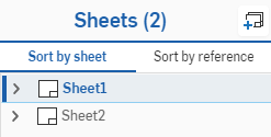 Palette „Blätter", Registerkarte „Nach Blatt sortieren", wenn Referenzen in der Struktur reduziert sind