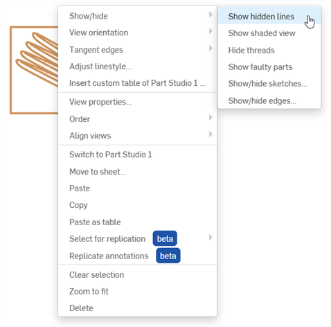 Example of a View's context menu