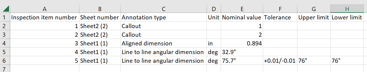 Beispiel für den Export von Objekten im .csv-Format