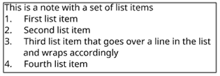 Note: Numbered list example