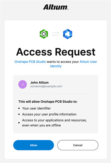 Altium access request screen