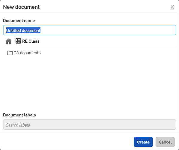 New document dialog