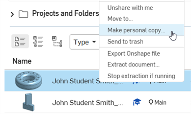 Make personal copy from the document context menu