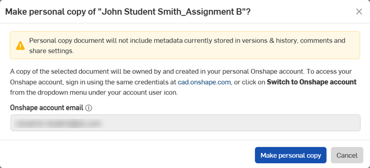 Make personal copy dialog