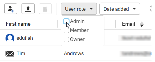 User role filter button