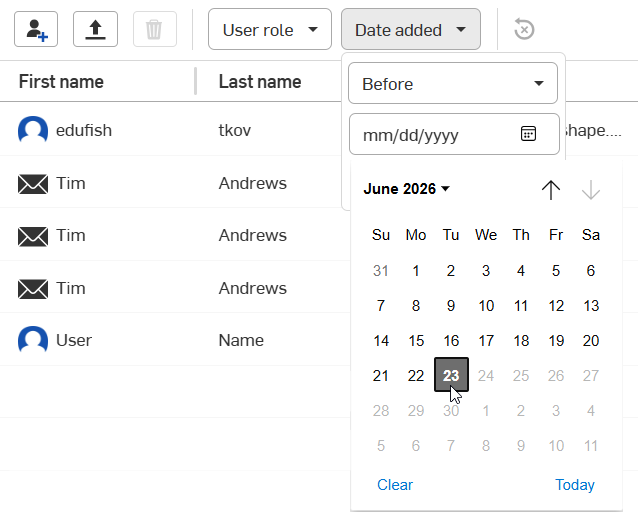 Date added filter button