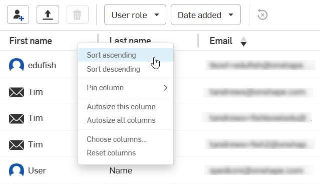 Column context menu