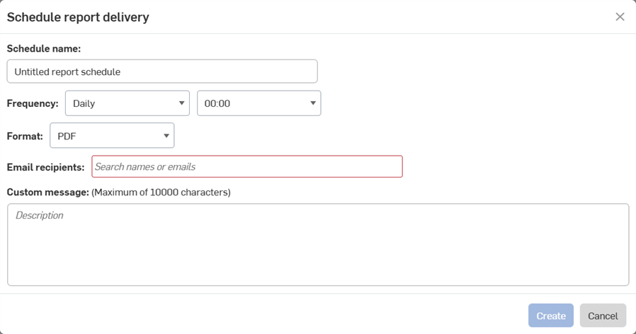 Schedule report delivery dialog