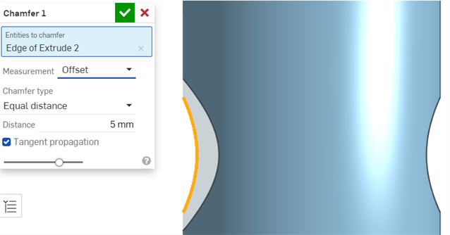 Beispiel für eine Fase mit Offset-Messung (Versatz)