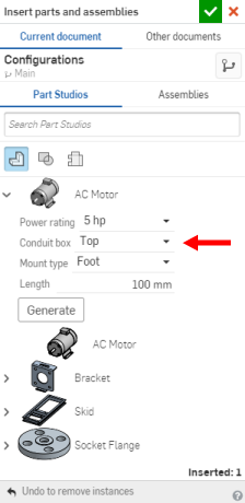 example of selecting the desired inputs directly in the Insert dialog during the insertion process