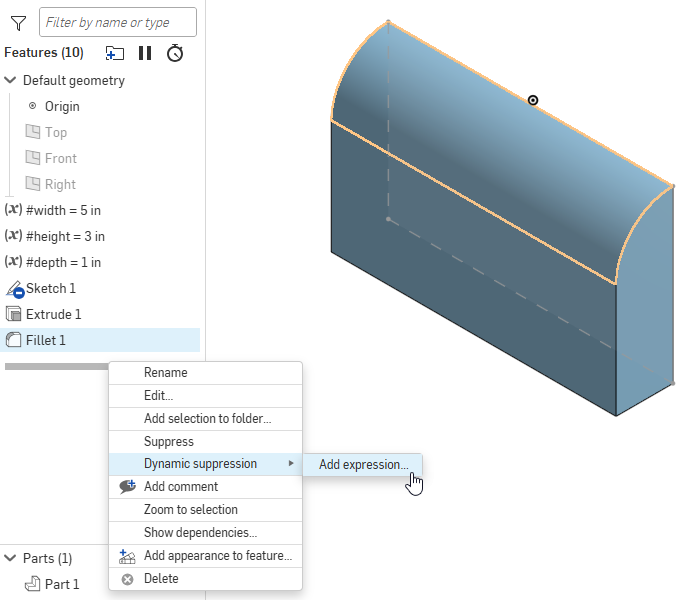 RMB feature > Dynamic suppression > Add expression
