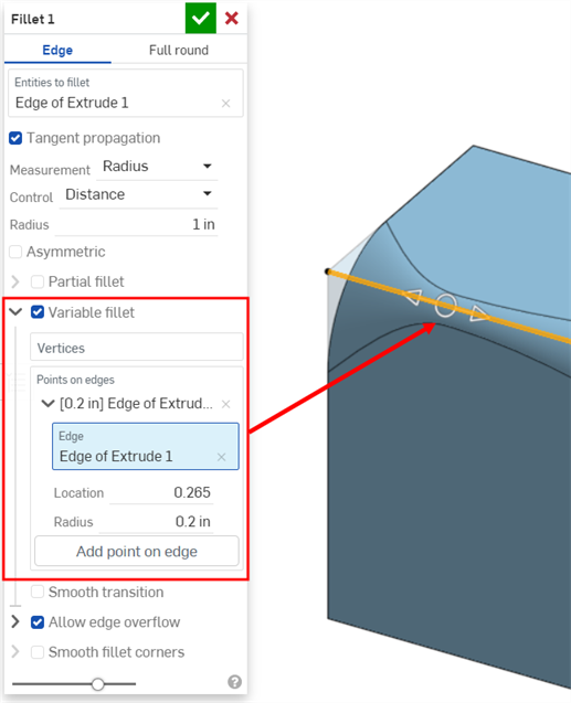 Variable fillet example