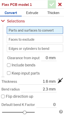 Flex PCB model dialog: Convert