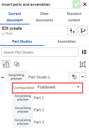 Part Studio mit vereinfachter Konfiguration einfügen