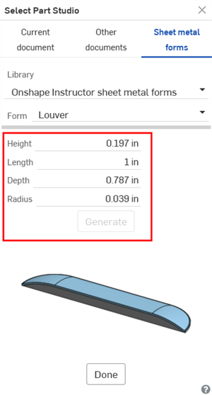 Select Part Studio with Form that has configuration variables