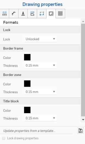 Zeichnungseigenschaften-Palette, Registerkarte „Formate“