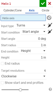 Helix dialog with Axis helix type selected