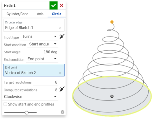 Helix circle path example with end point