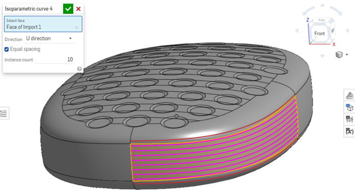 Isoparametric curve created along a smooth surface