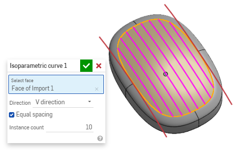 Isoparametric curve in V direction with equal spacing