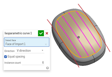 Isoparametric curve in V direction with equal spacing