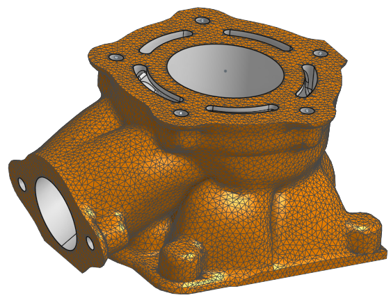 mixed modeling example; imported mesh body with b-rep data from a Boolean command