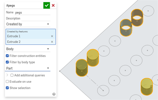 Nur Bauteile werden ausgewählt, die durch lineare Austragung erzeugt wurden