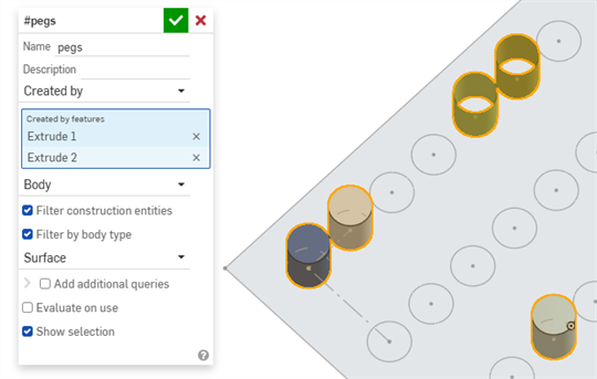Nur Oberflächen werden ausgewählt, die durch lineare Austragung erzeugt wurden