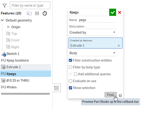 Schaltfläche „Endversion“ im Dialogfenster „Abfragevariable“ ausgewählt