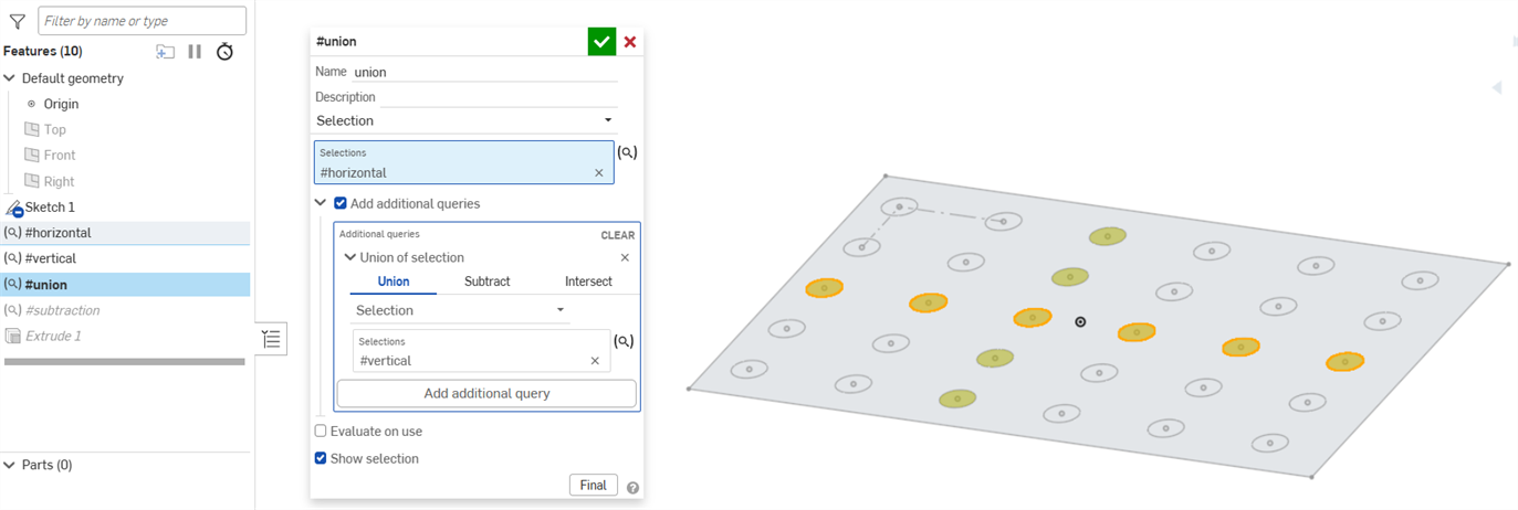 Dialogfenster „Abfragevariable“ mit hinzugefügter Vereinigung