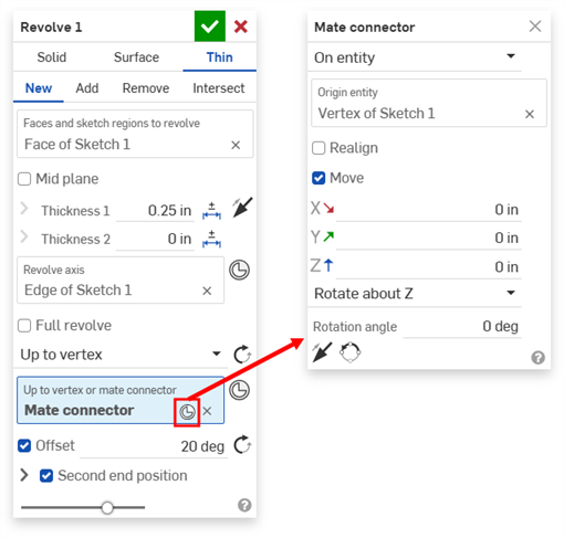 Klicken auf die Verknüpfungsverbindung im Dialogfenster „Rotieren“