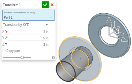 Beispiel eines Elements nach der Anwendung von „Nach XYZ verschieben“ mit aktivierter Option „Bauteil kopieren“