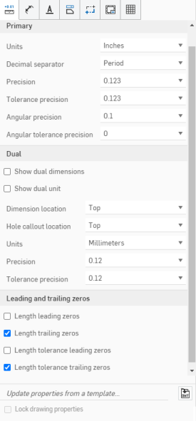 Zeichnungseigenschaften-Palette, Registerkarte „Einheiten und Genauigkeit“