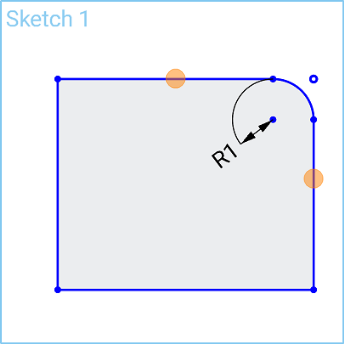 Beispiel eines Tools „Verrundung (Skizze)“ in Verwendung