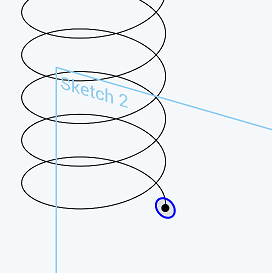 Beispiel für ein Helix-Tool mit einer Skizze eines Kreises am Endpunkt der Helix