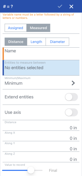 Variable tool measured dialog