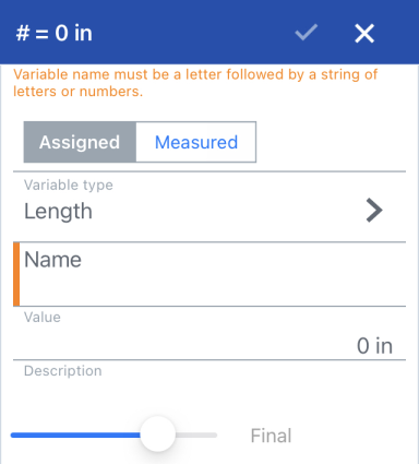 Dialogfenster für das Tool „Variable“