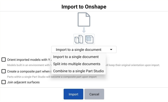 Import dialog on an Android device