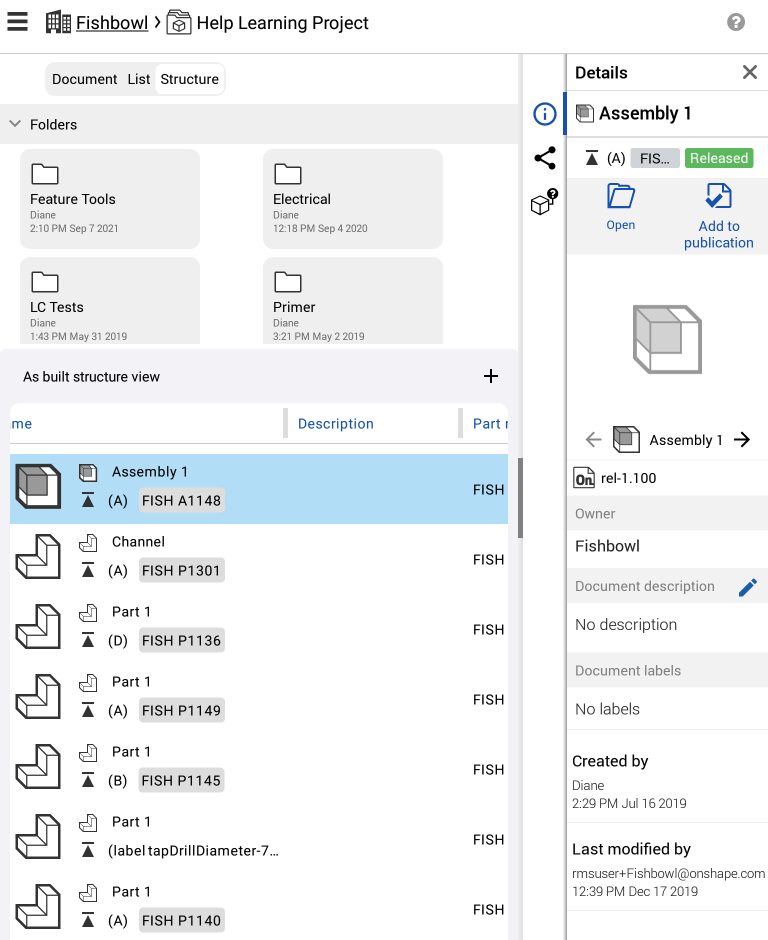 Details panel in Structure view on Android device