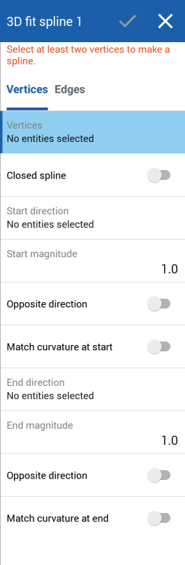 Beispiel eines Dialogfensters für das Tool „3D Fit Spline“