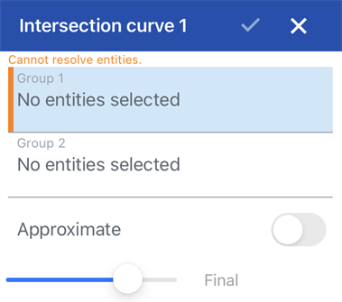 Dialogfenster „Schnittpunkt-Kurve“ unter iOS